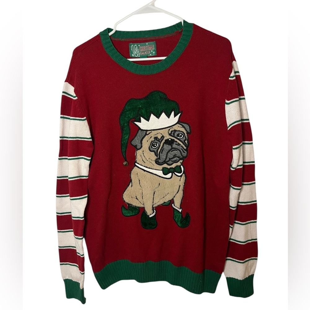 Ugly Christmas Sweater Red Pug Crewneck